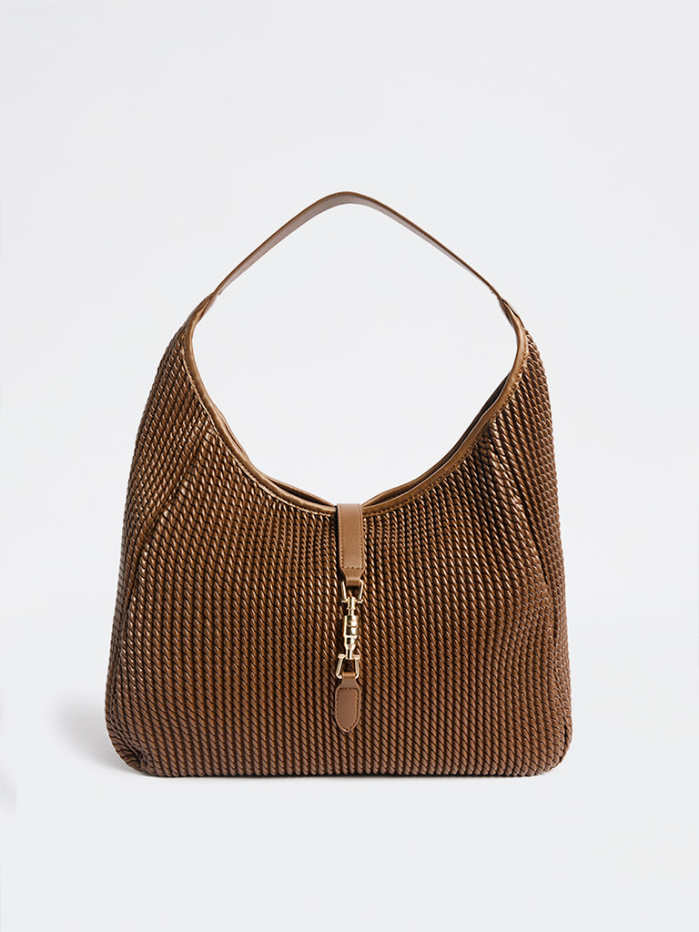 Westside Brown Woven-Textured Hobo Bag