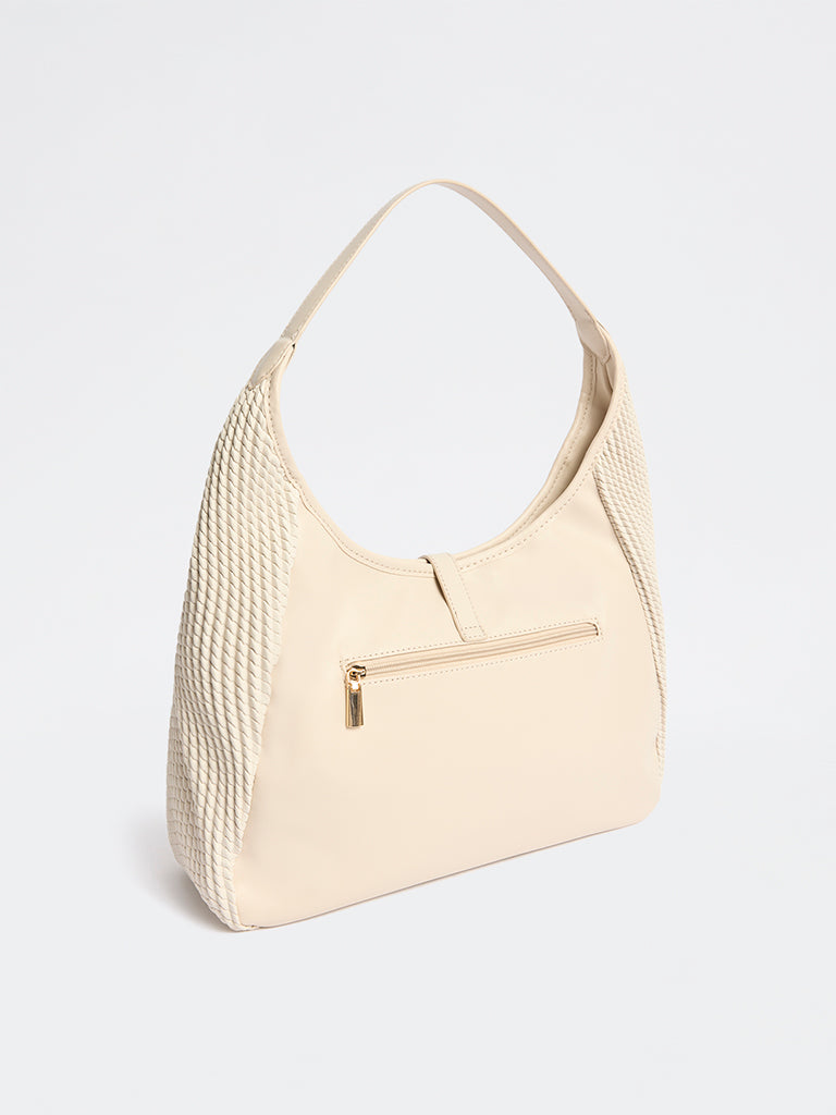 Westside Off-White Woven-Textured Hobo Bag