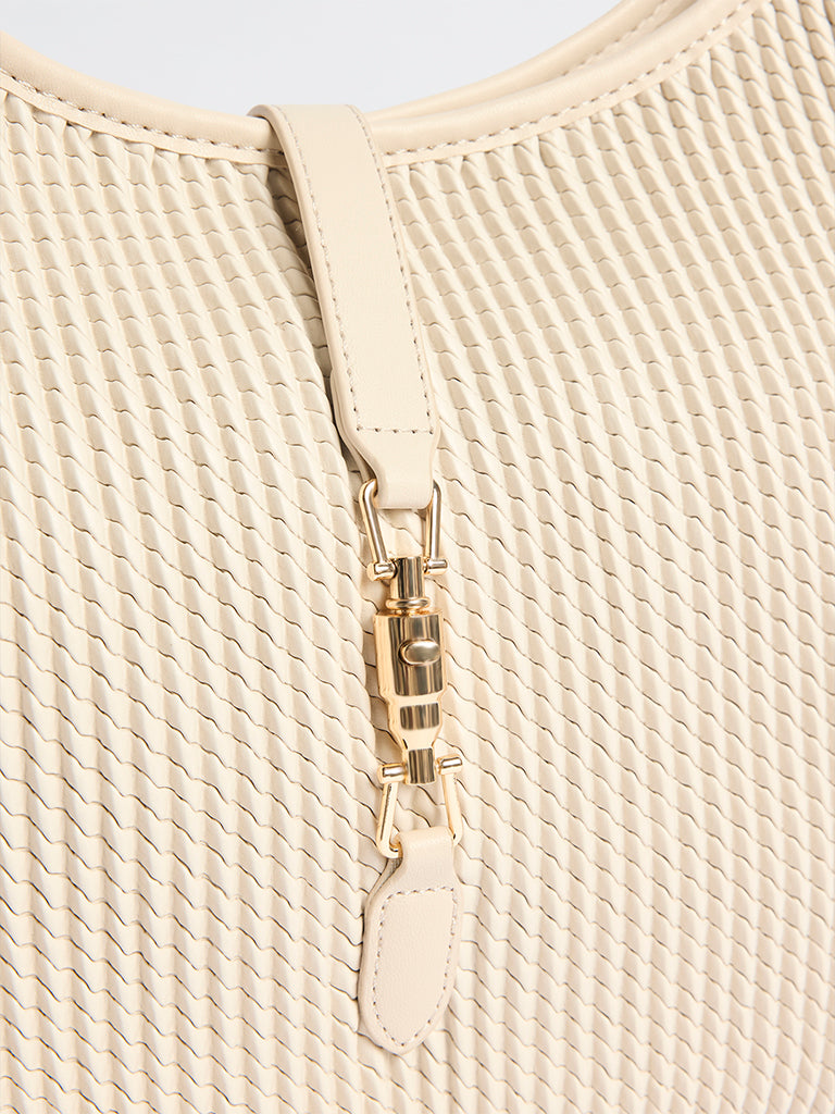 Westside Off-White Woven-Textured Hobo Bag