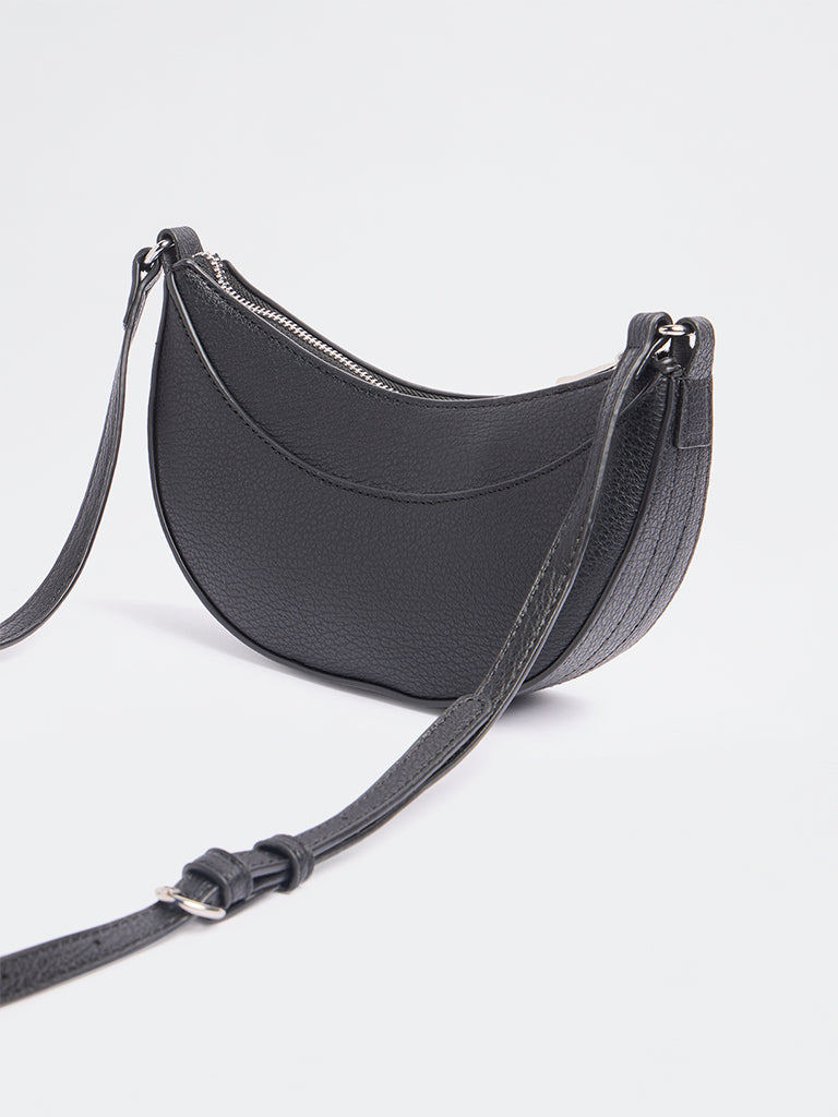 Westside Black Textured Crescent Sling Bag