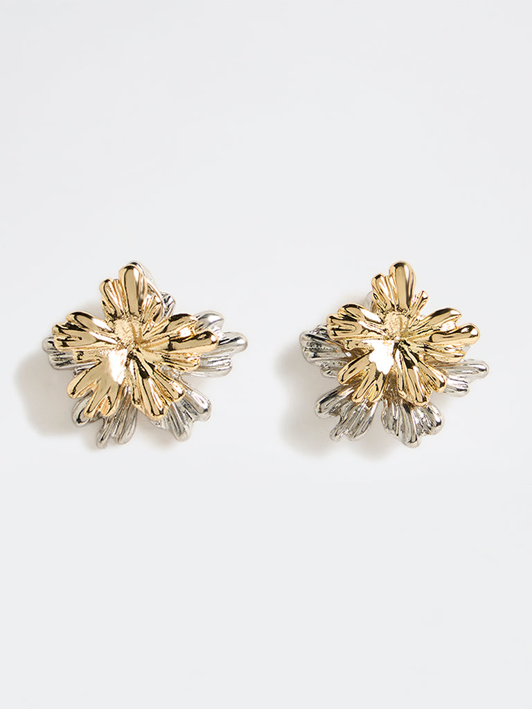 Westside Accessories Gold and Silver Flower Stud Earrings