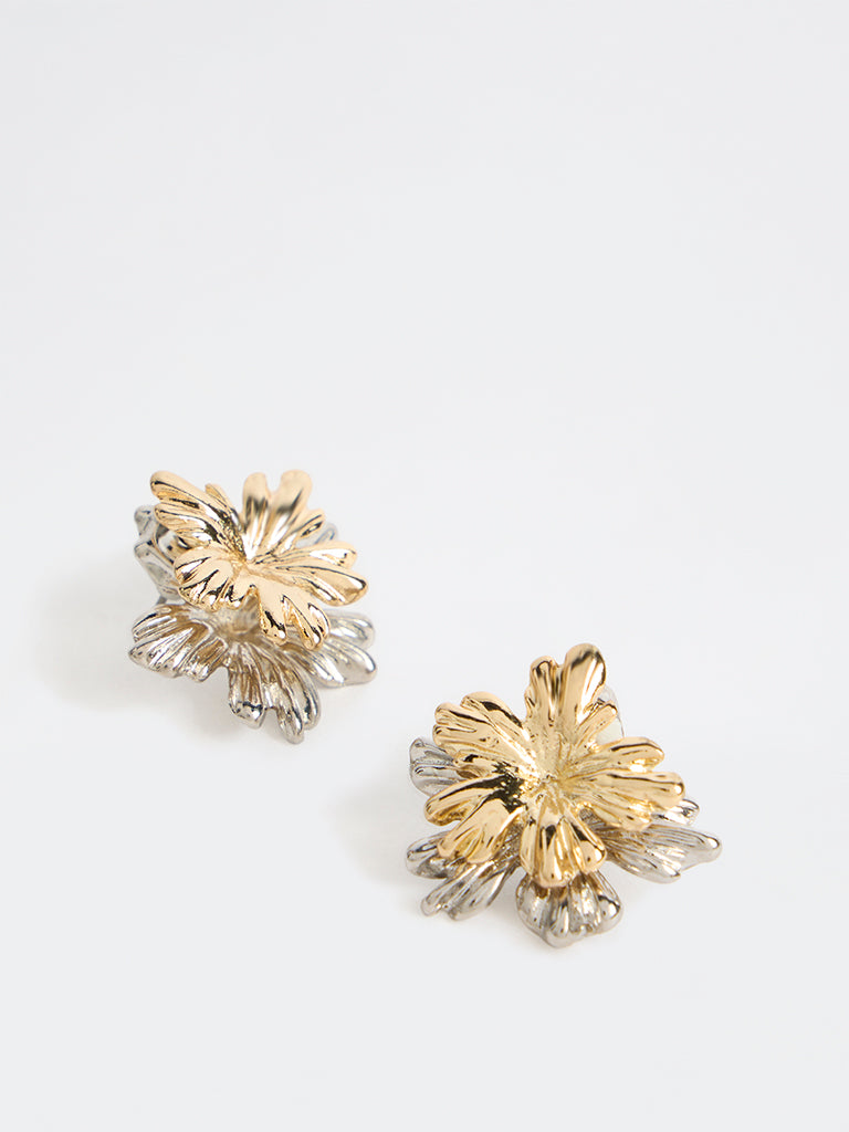 Westside Accessories Gold and Silver Flower Stud Earrings