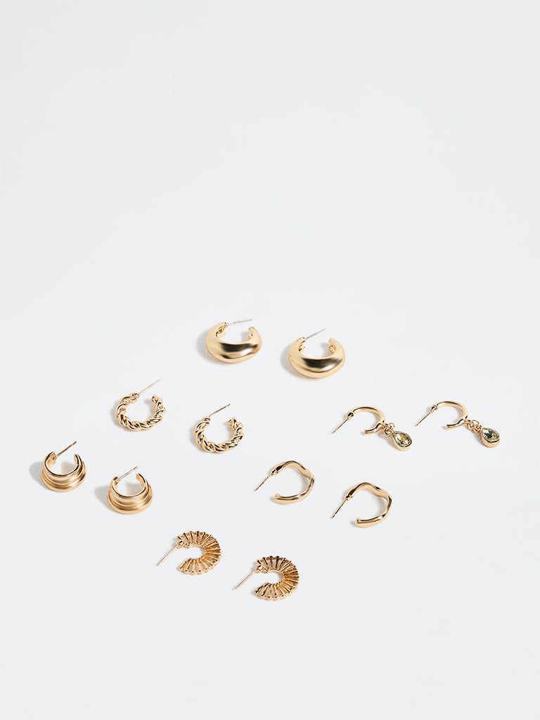 Westside Accessories Gold Fancy Hoop Earrings - Pack of 6