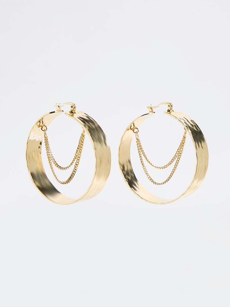 Westside Accessories Gold Hammered Statement Hoop Earrings