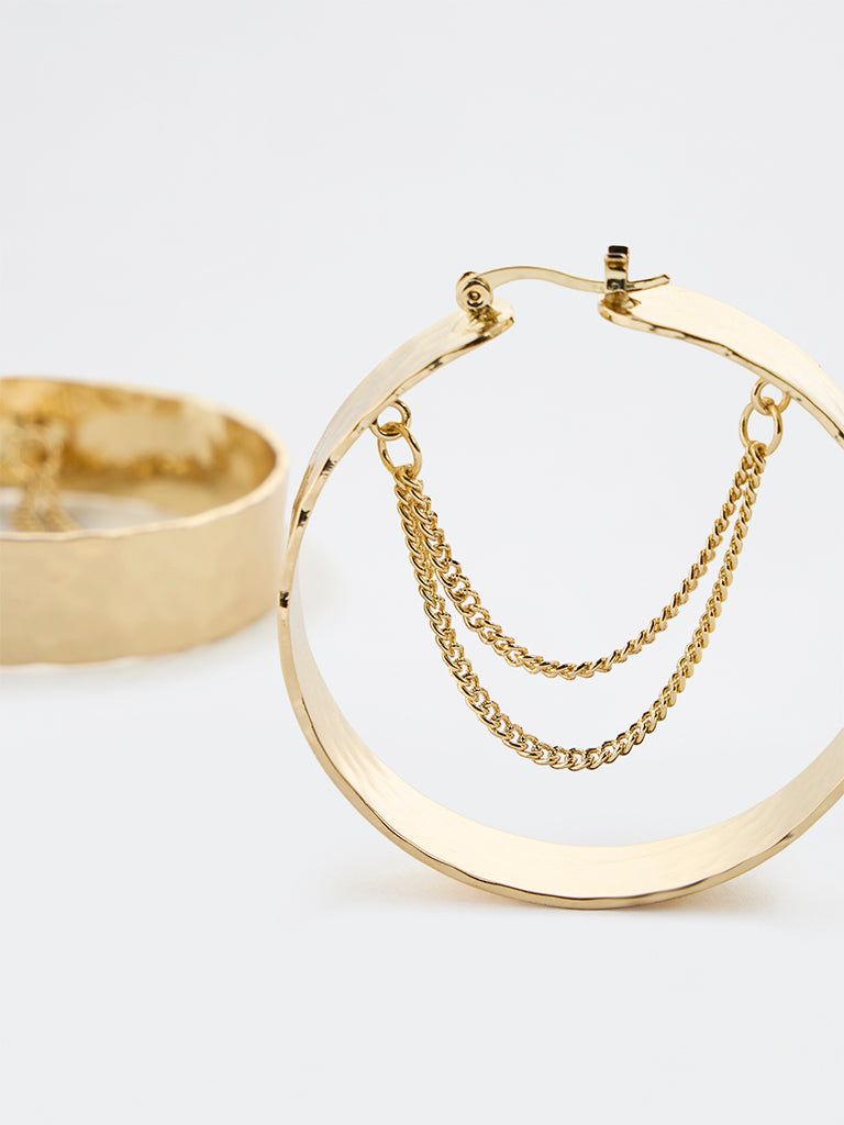 Westside Accessories Gold Hammered Statement Hoop Earrings