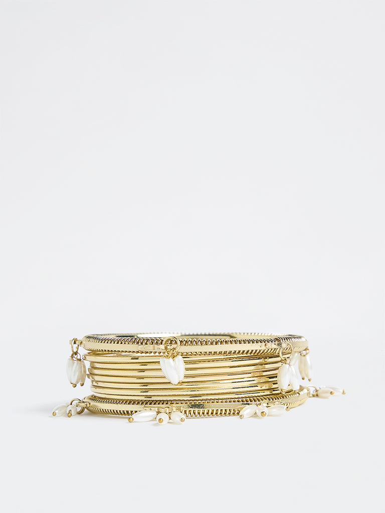 Westside Accessories Gold Rice Pearl Bangles - Pack of 9