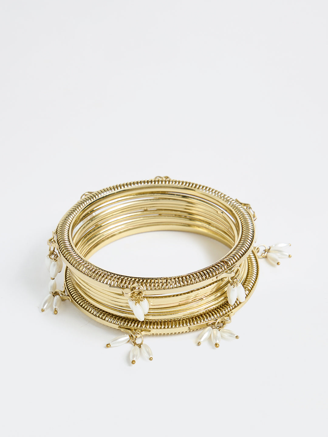 Westside Accessories Gold Rice Pearl Bangles - Pack of 9