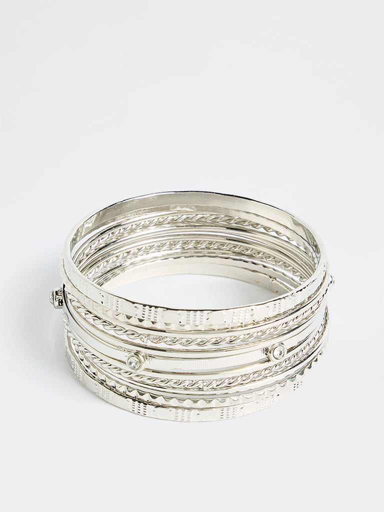Westside Accessories Silver Fancy Stack Bangle - Pack of 11