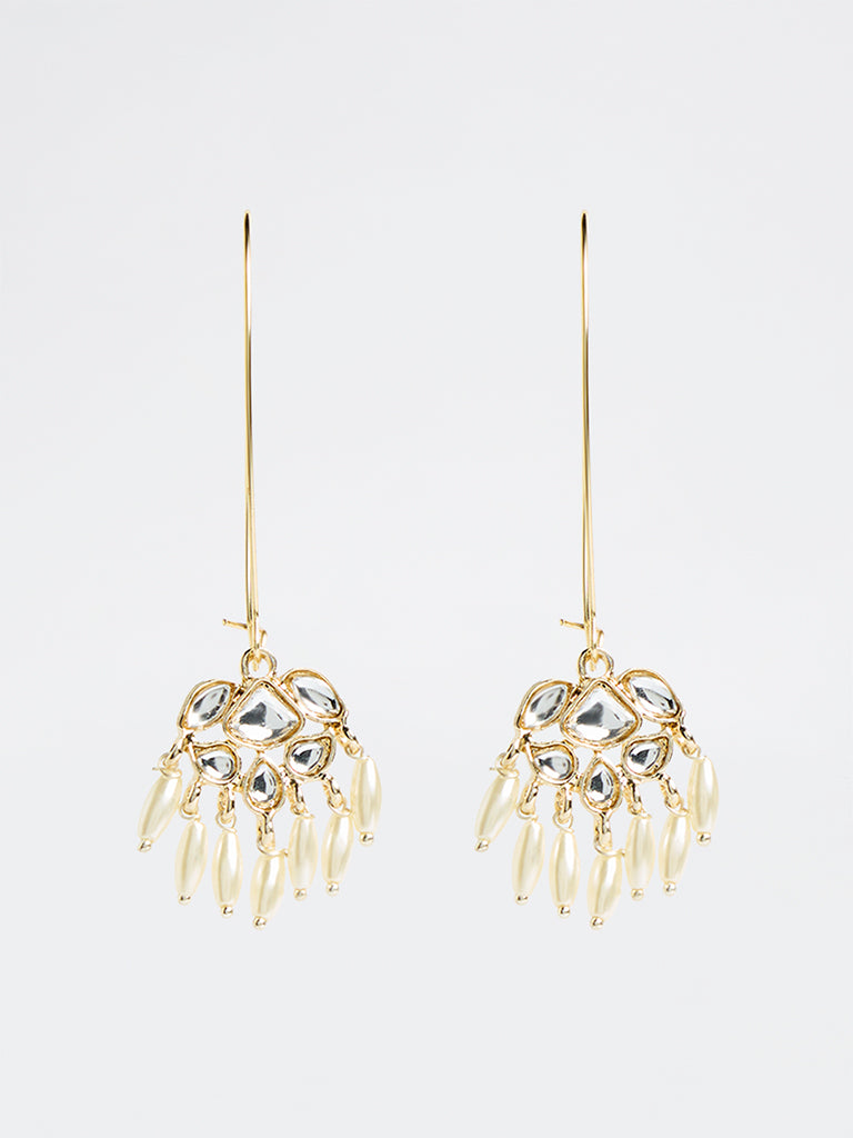 Westside Accessories Gold Rice Pearl Fishhook Earrings