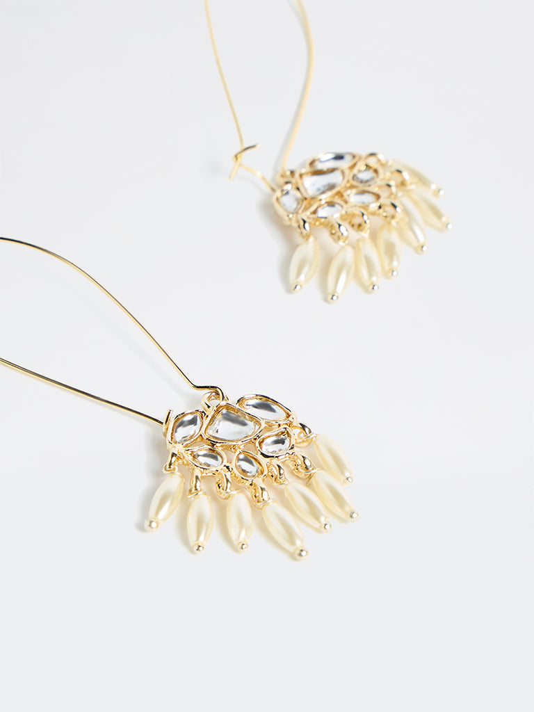 Westside Accessories Gold Rice Pearl Fishhook Earrings