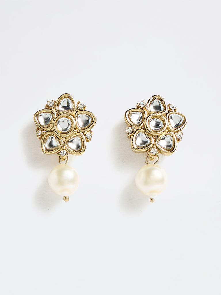 Westside Accessories Gold Floral Kundan Stone Earrings