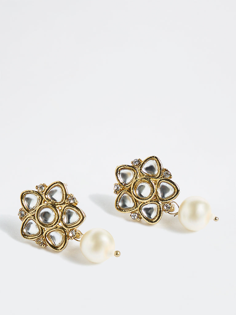 Westside Accessories Gold Floral Kundan Stone Earrings