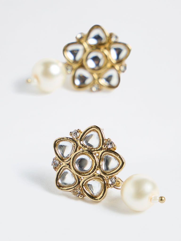 Westside Accessories Gold Floral Kundan Stone Earrings