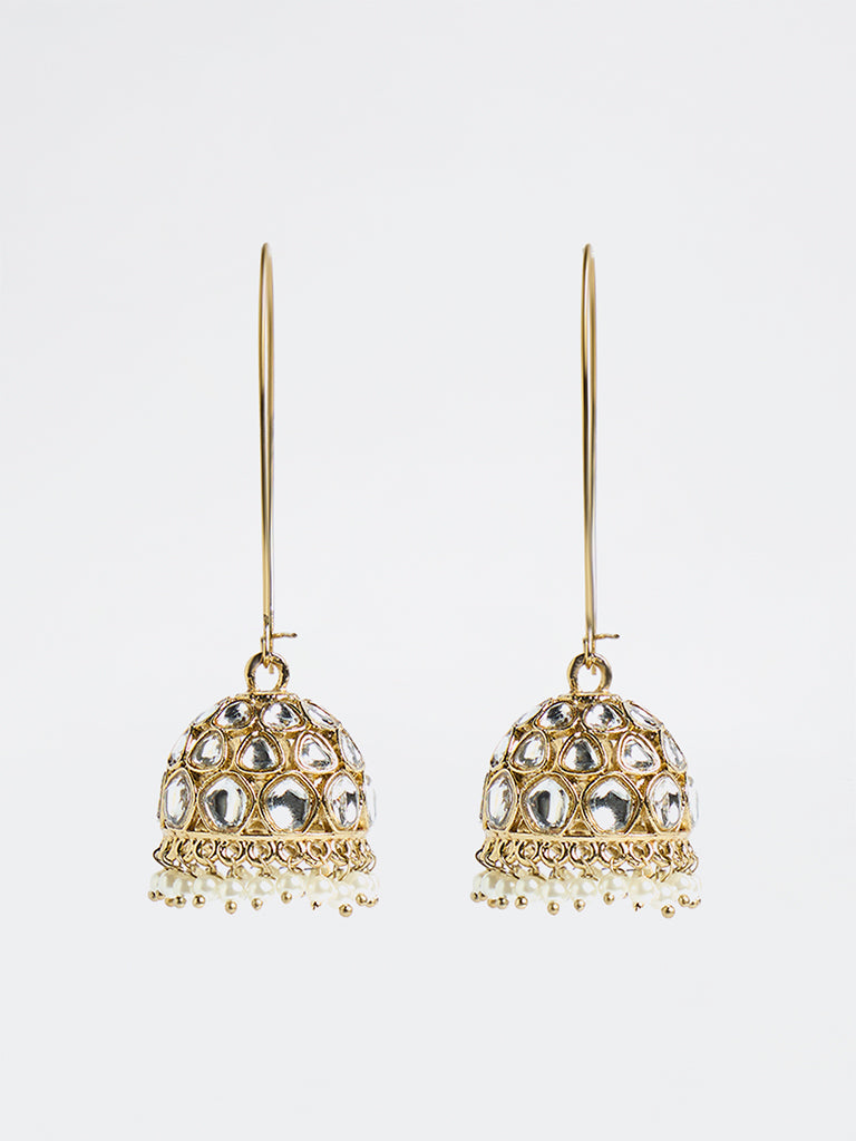 Westside Accessories Gold Kundan Jhumki Earrings