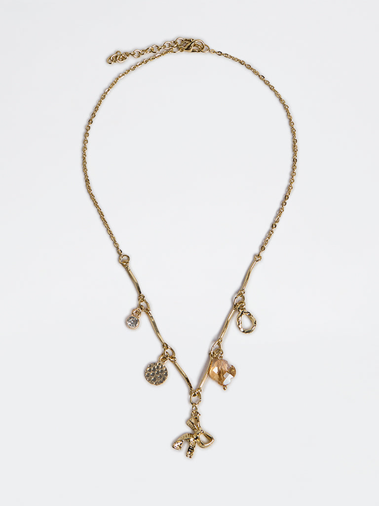 Westside Accessories Gold Charm Detailed Gold Necklace