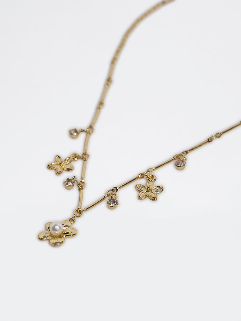 Westside Accessories Gold Floral Charm Necklace