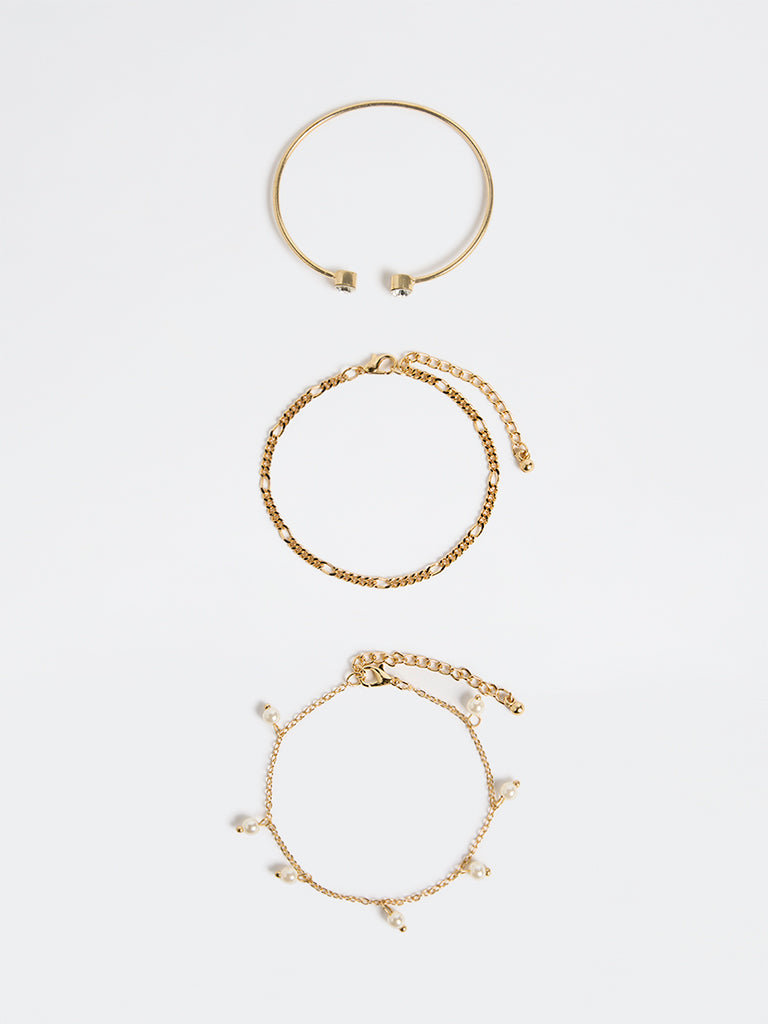 Westside Accessories Gold Stone Charm Bracelets - Pack of 3