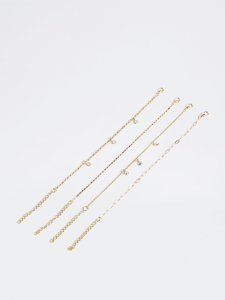 Westside Accessories Gold Stone Charm Bracelets - Pack of 3