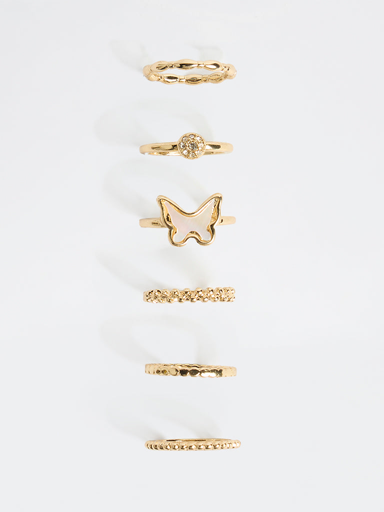Westside Accessories Gold Butterfly Rings - Pack of 6