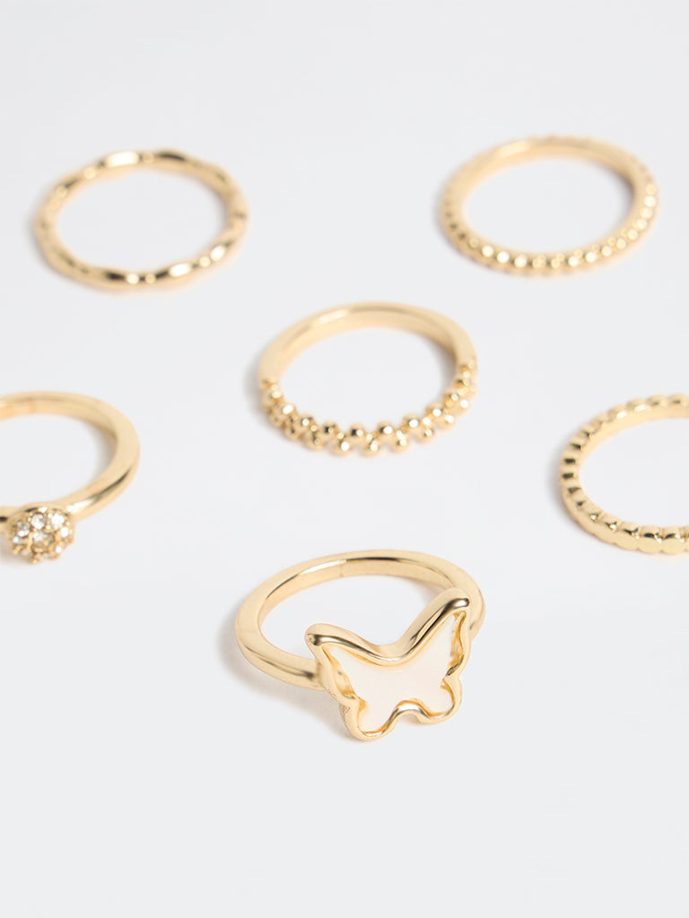 Westside Accessories Gold Butterfly Rings - Pack of 6