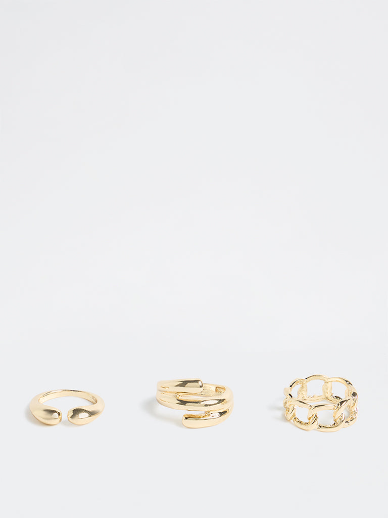 Westside Accessories Gold Hammered Rings - Pack of 3