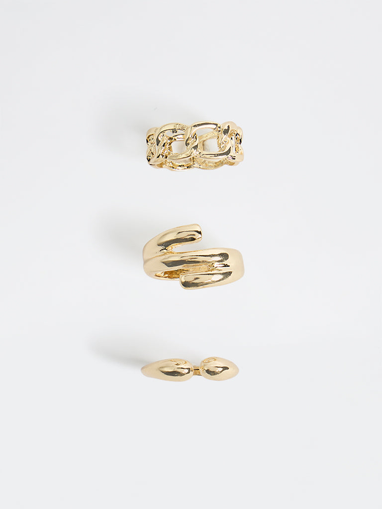 Westside Accessories Gold Hammered Rings - Pack of 3