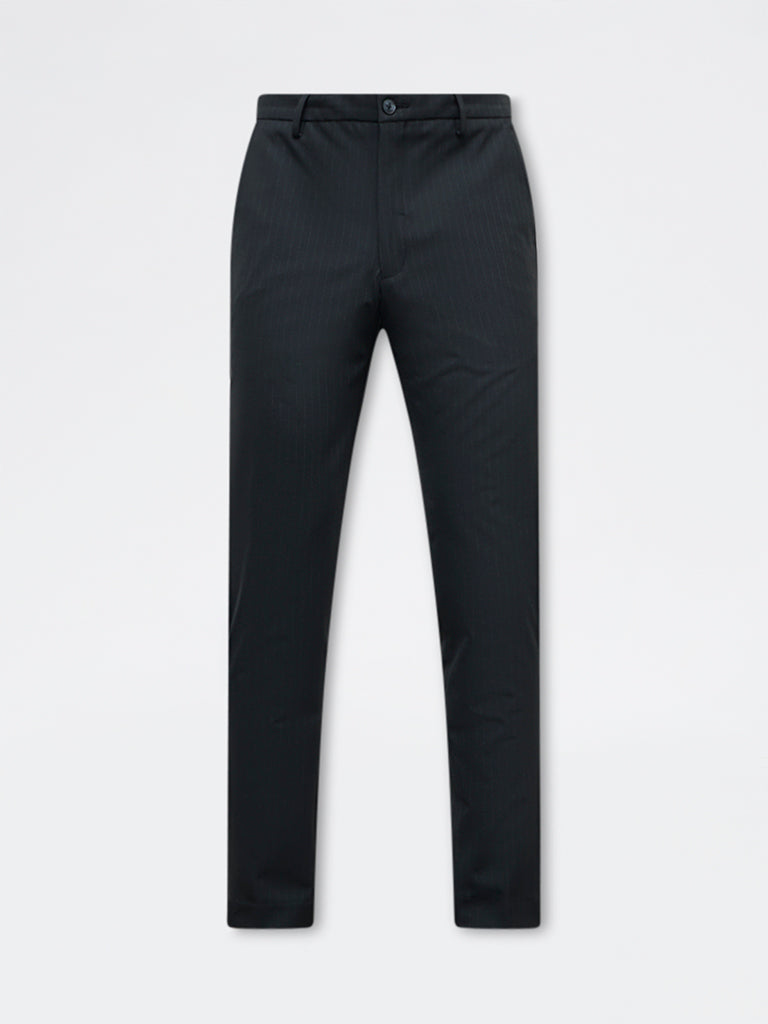 WES Formals Black Ultra-Slim Fit Mid-Rise Trousers