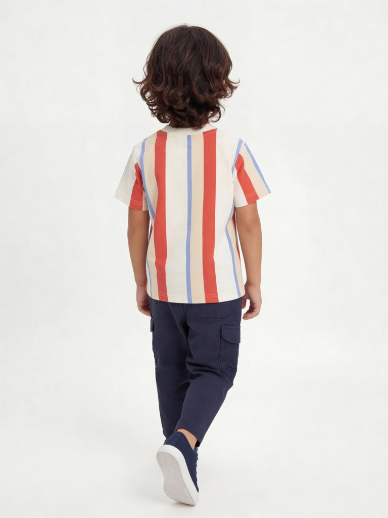 HOP Kids Boys Multicolour Striped Cotton T-Shirt