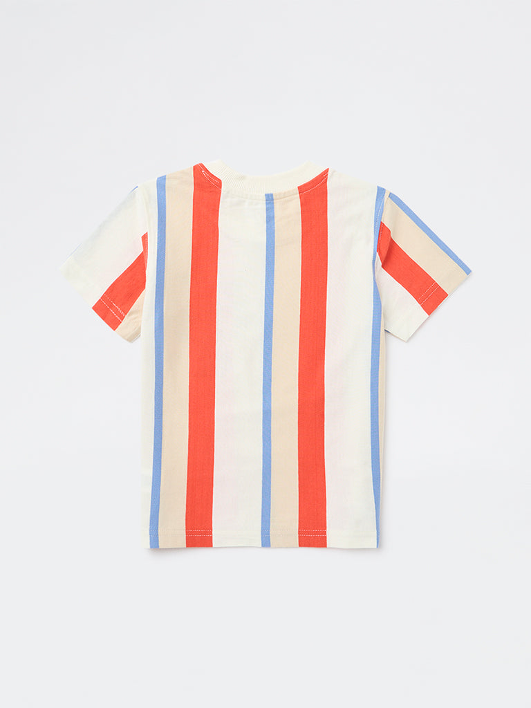 HOP Kids Boys Multicolour Striped Cotton T-Shirt