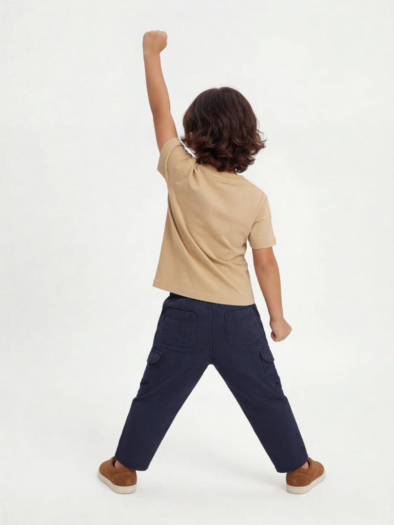 HOP Kids Boys Beige Printed Cotton T-Shirt