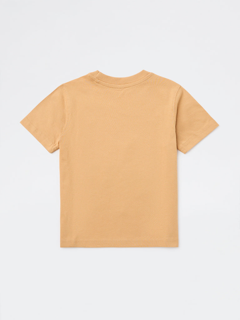 HOP Kids Boys Beige Printed Cotton T-Shirt