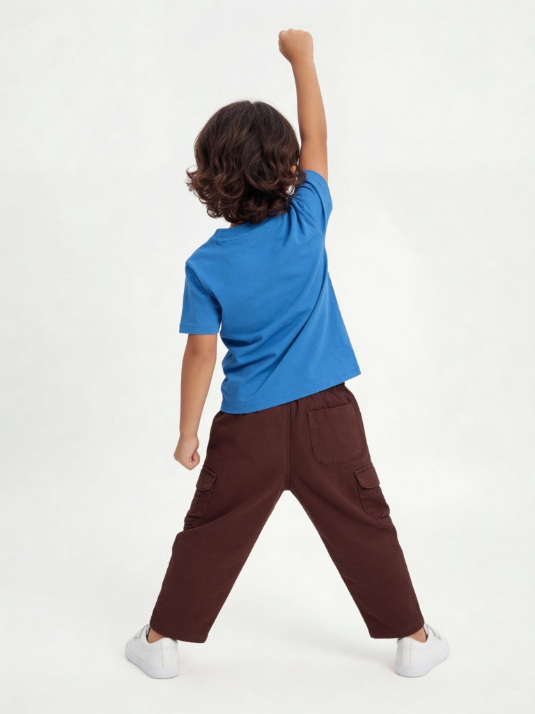 HOP Kids Boys Blue Embossed Cotton T-Shirt