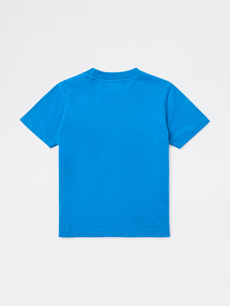 HOP Kids Boys Blue Embossed Cotton T-Shirt