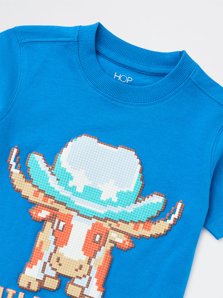 HOP Kids Boys Blue Embossed Cotton T-Shirt