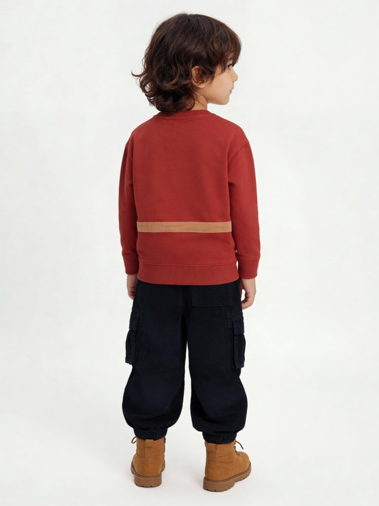 HOP Kids Boys Rust Pouch Detailed Cotton-Blend Sweatshirt