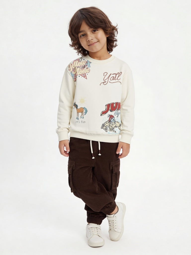 HOP Kids Boys Off-White Printed Cotton-Blend Sweatshirt