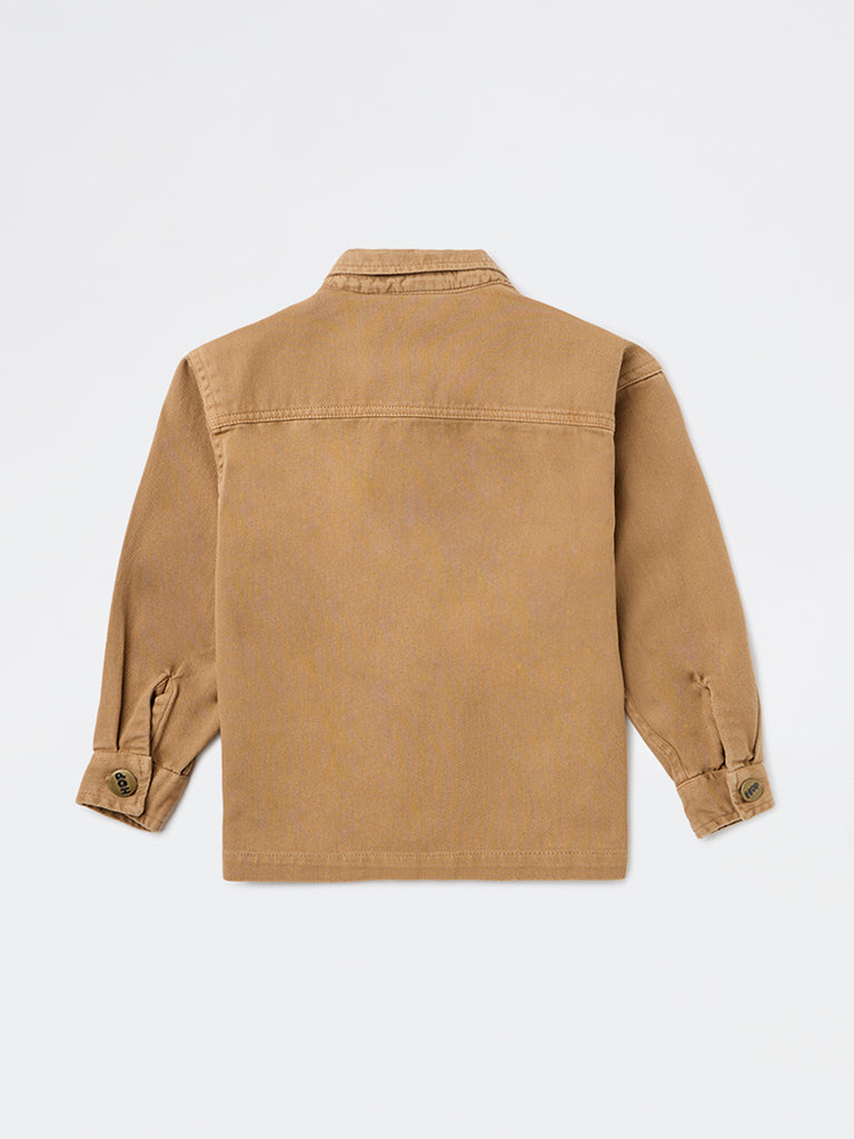 HOP Kids Boys Beige Solid Cotton Jacket