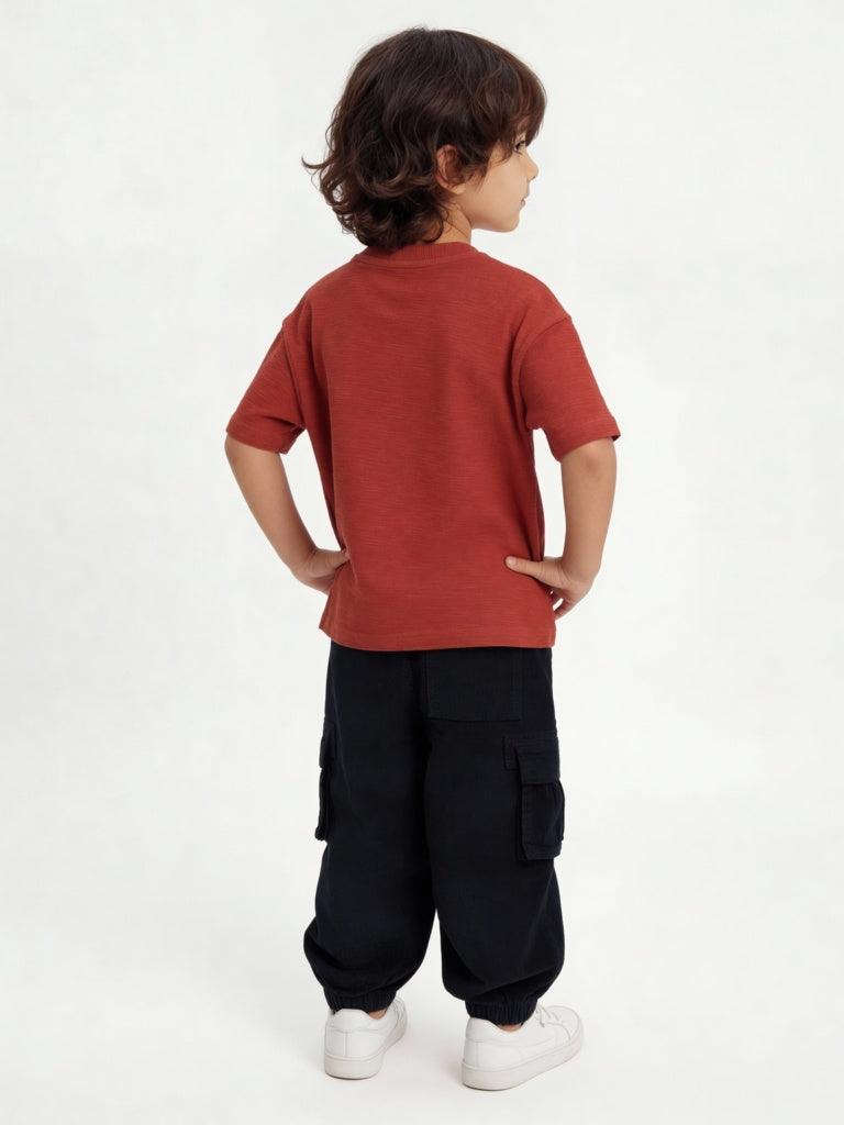 HOP Kids Boys Rust Embroidered Cotton T-Shirt