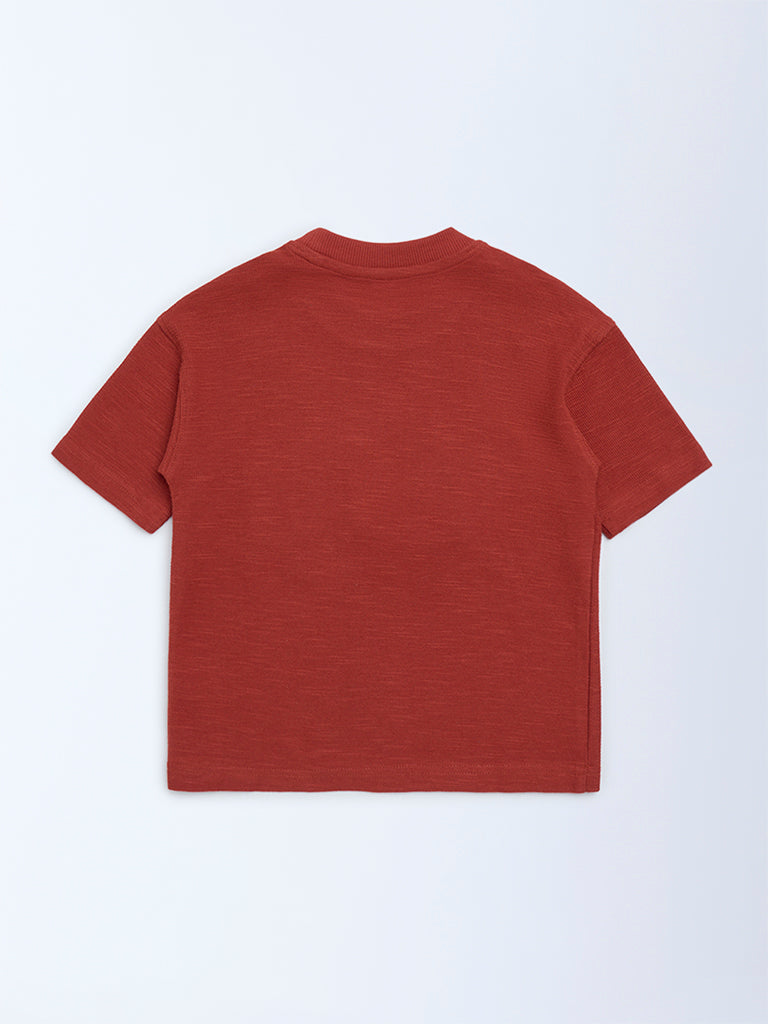 HOP Kids Boys Rust Embroidered Cotton T-Shirt
