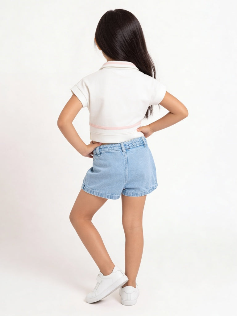 HOP Kids Girls Blue Washed High-Rise Denim Skorts