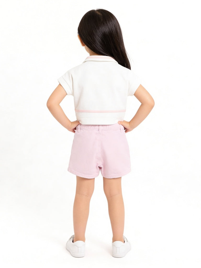 HOP Kids Girls Pink Box Pleated High-Rise Denim Skorts