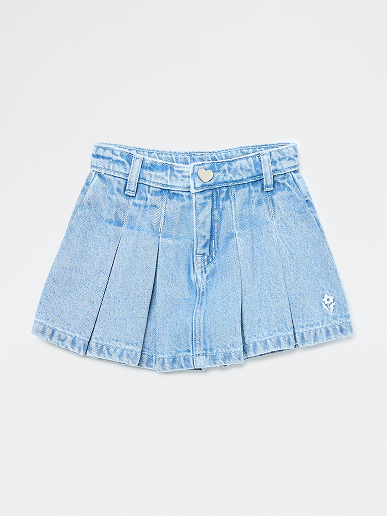 HOP Kids Girls Blue Washed High-Rise Denim Skorts