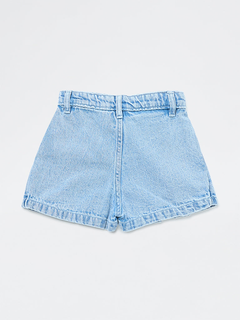 HOP Kids Girls Blue Washed High-Rise Denim Skorts