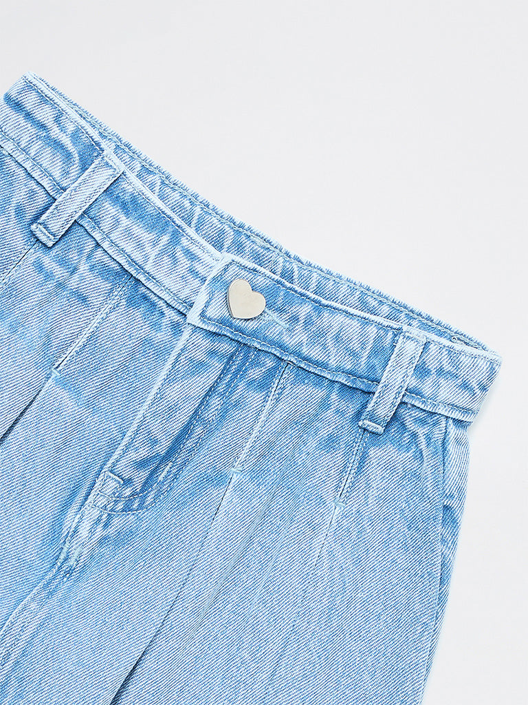 HOP Kids Girls Blue Washed High-Rise Denim Skorts
