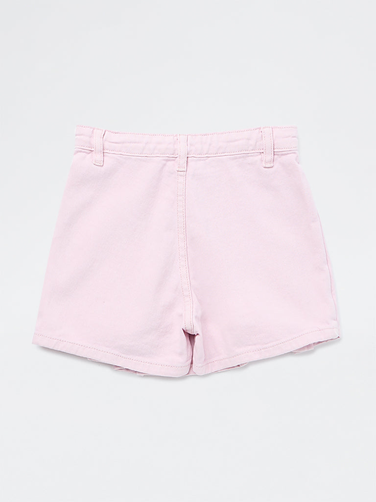 HOP Kids Girls Pink Box Pleated High-Rise Denim Skorts