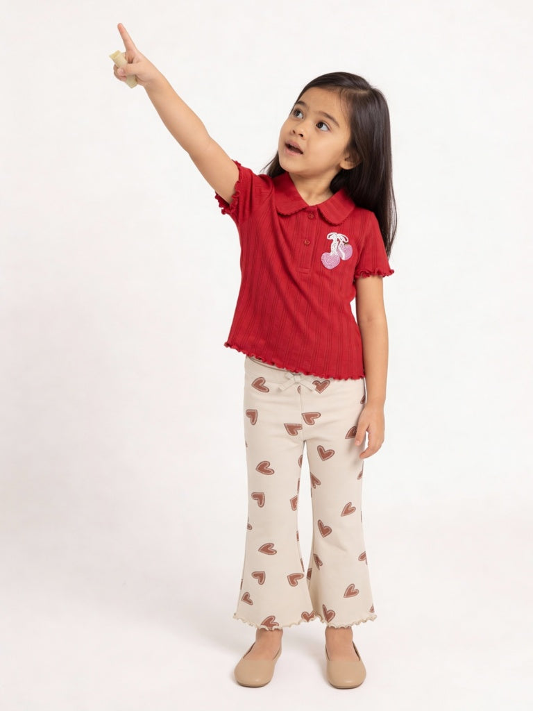 HOP Kids Girls Red Embellished Cotton-Blend Top