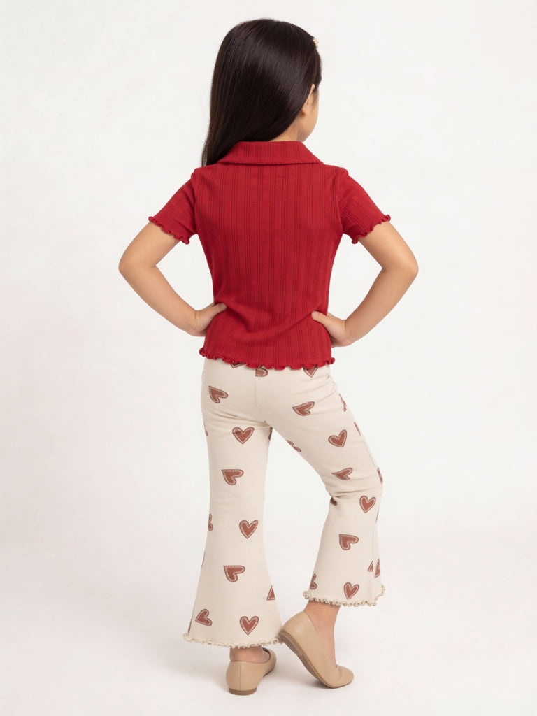 HOP Kids Girls Red Embellished Cotton-Blend Top