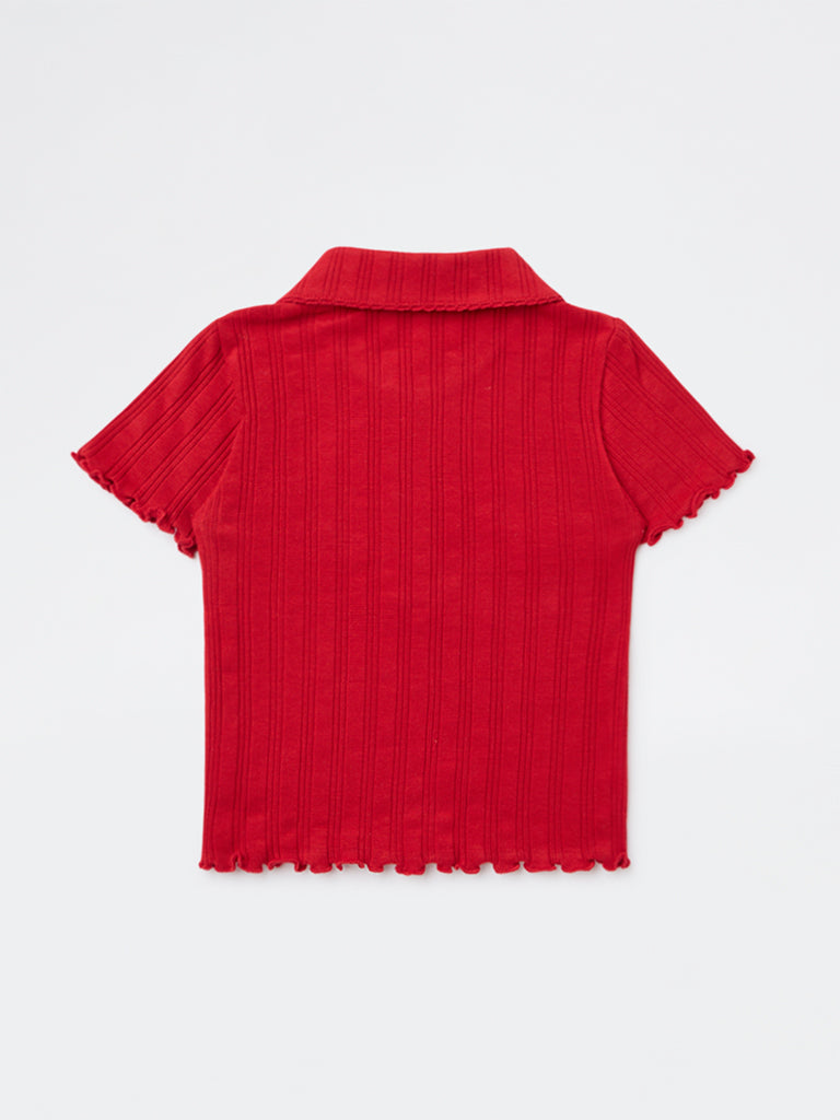 HOP Kids Girls Red Embellished Cotton-Blend Top