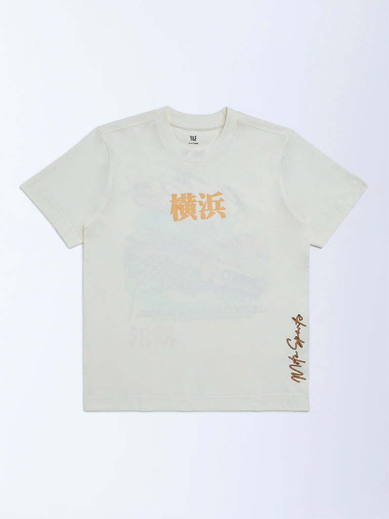 Boys Off-White Printed Cotton T-Shirt