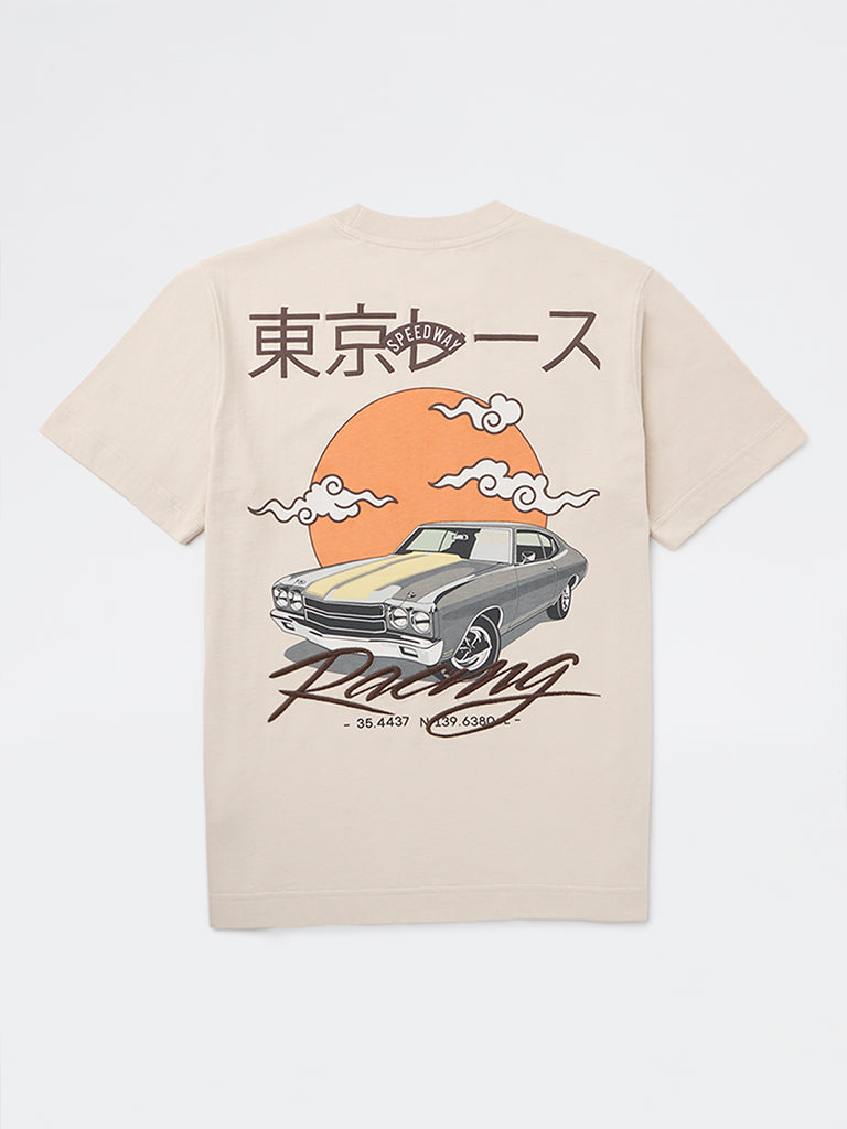 Y&F Kids Boys Beige Printed Cotton T-Shirt